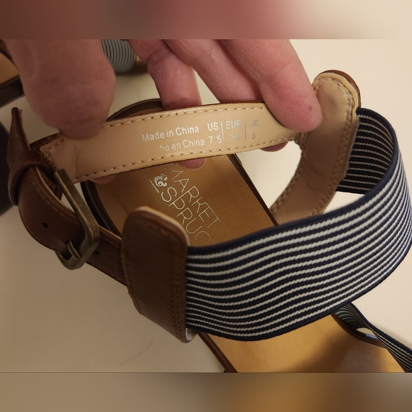 Market & Spruce Sassy Navy and White Striped Block Heel Size 7.5 - Picture 7 of 10